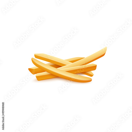 Pile, roasted potato sticks, popular fast food, unhealthy tasty fry snack.