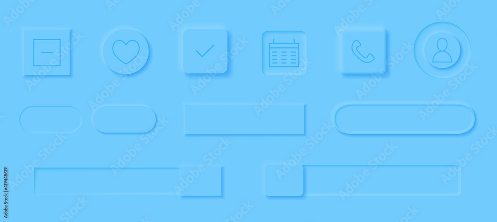 Neumorphism style elements vector set. Modern website or mobile app design. Volume control buttons and knobs. Minimal style neumorphism buttons. Neumorphic UI UX interface. Neumorphism style elements vector set. Modern website or mobile app design. Volume control buttons and knobs. Minimal style neumorphism buttons. Neumorphic UI UX interface.