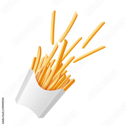 Paper box with french fries potato, realistic vector illustration isolated.