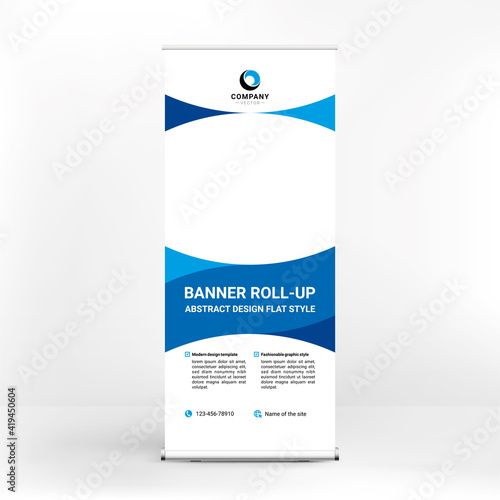 Roll-up banner design, creative stand for conferences, advertising of goods and services, modern flat style, banner for seminars.