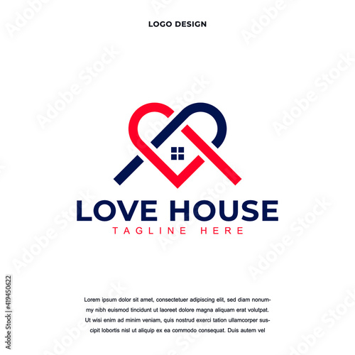 Creative love house line icon logo design color editable vector illustration