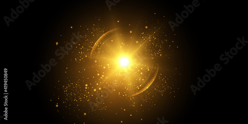 Bright light effect with rays and highlights for vector illustration. 