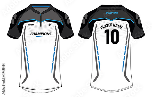 Sports jersey t shirt design concept vector template, Football jersey concept with front and back view for Soccer, Cricket, Volleyball, Rugby, tennis, badminton and active wear uniform.