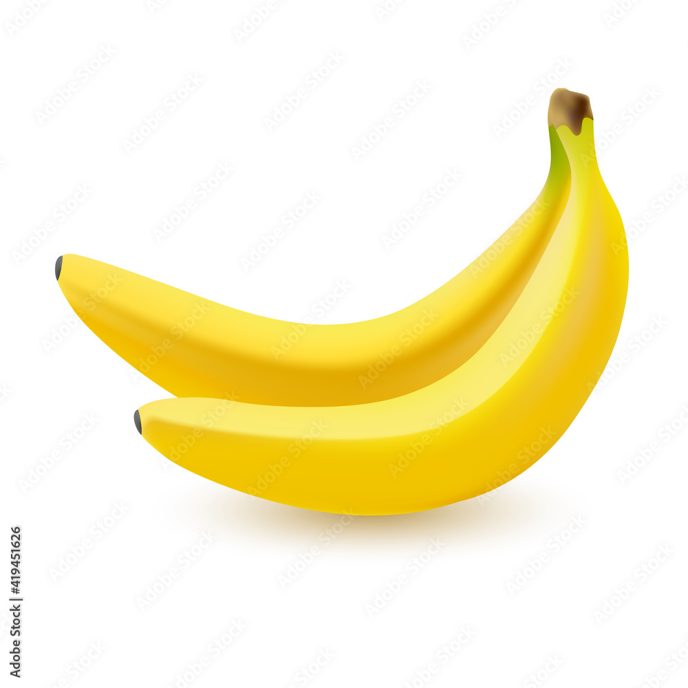 Banana. Fresh single realistic fruit isolated on white background. For your project.