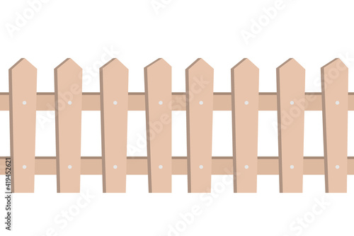 Wooden fence seamless pattern on white background, cartoon vector illustration. Garden decor, design element for kids background