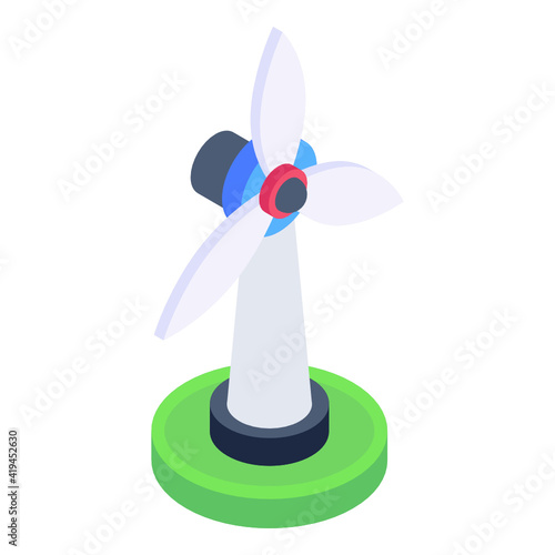 
Windmill icon in isometric style, wind turbine 

