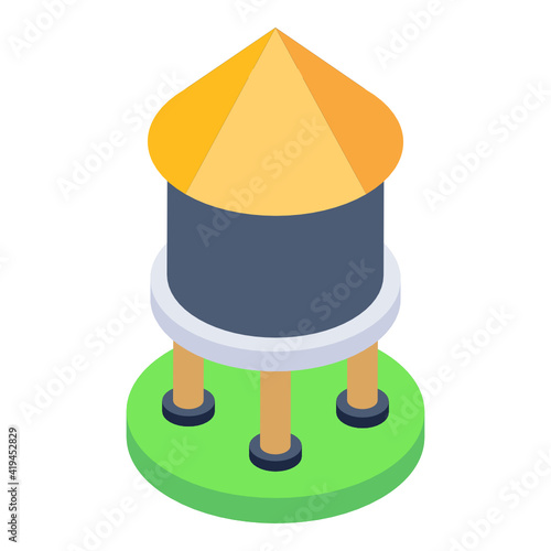 
Water tank icon in isometric style, water storage building 

