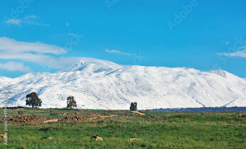 beautiful snow-capped Mount Hermon in winter