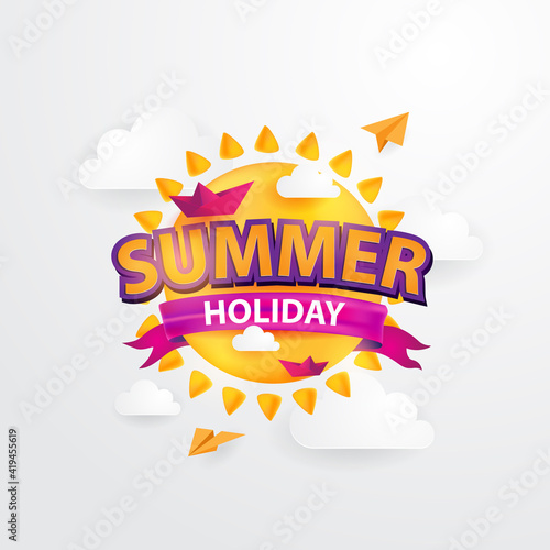 Summer holiday banner background with 3d 