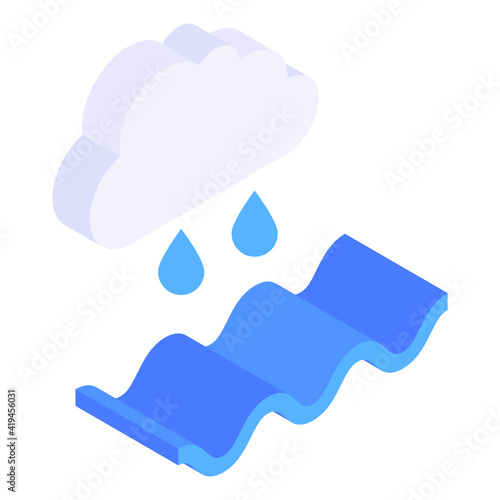 
Cloud with drops denoting isometric icon of raining 


