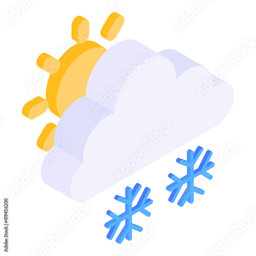 
Cloud with drops denoting isometric icon of raining 

