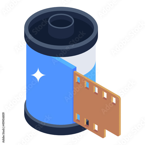 
Film roll in isometric style icon, editable vector 

