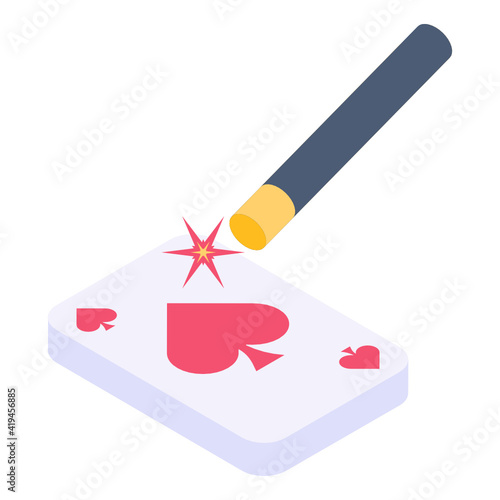 
A magic trick with a card, isometric icon of circus and entrainment 

 photo