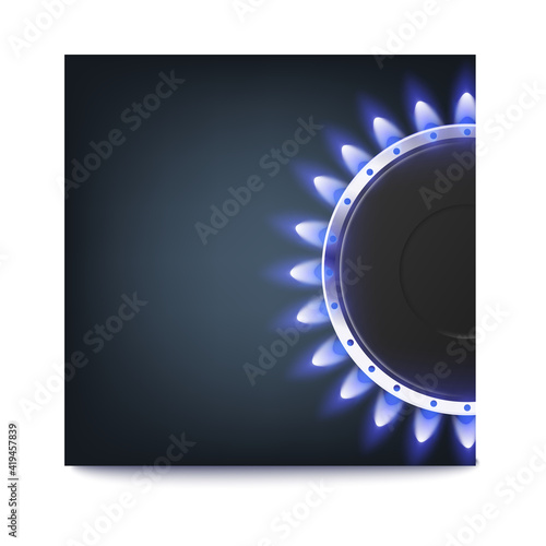 Background with half of gas stove burner, realistic vector illustration.
