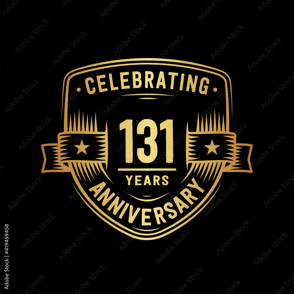131 years anniversary celebration shield design template. Vector and illustration

