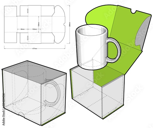Delivery Packaging Mug Box and Die-cut Pattern. Flute Type E. Ease of assembly, no need for glue. The .eps file is full scale and fully functional. Prepared for real cardboard production.