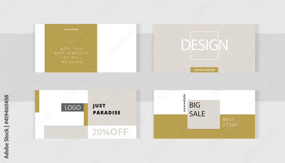 Green gold nude style. Set of editable horizontal photo collage banners. Minimalist instagram templates for social media posting and online advertising. Trend vector illustration. Green gold nude style. Set of editable horizontal photo collage banners. Minimalist instagram templates for social media posting and online advertising. Trend vector illustration.