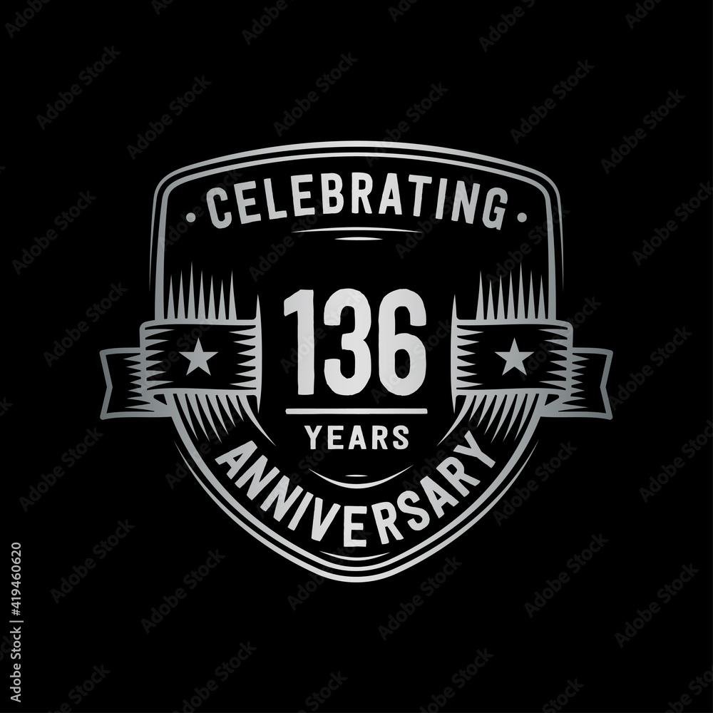 136 years anniversary celebration shield design template. Vector and illustration
