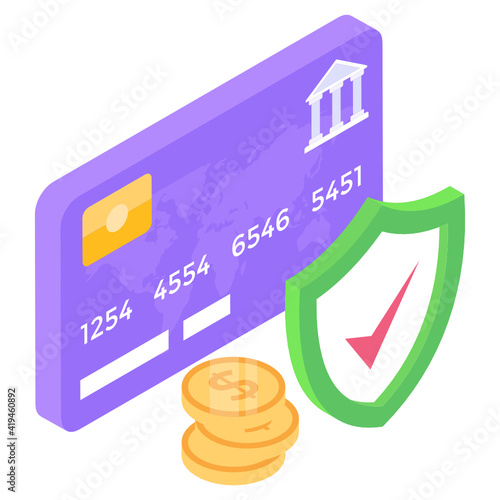 
Card with shield denoting isometric icon of card security 

