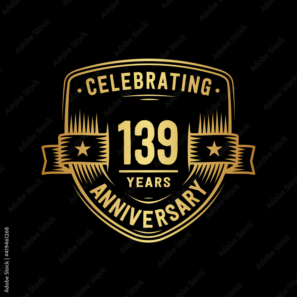 139 years anniversary celebration shield design template. Vector and illustration

