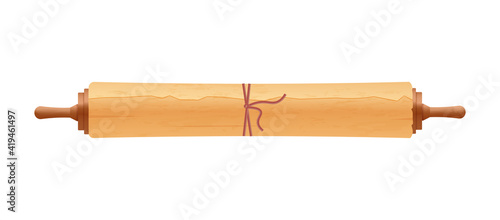 Ancient rolled papyrus or parchment paper tied with string a vector illustration