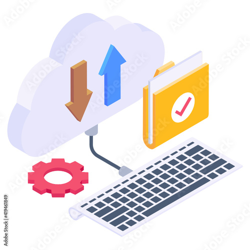 
Icon of cloud data transferring in modern isometric style

