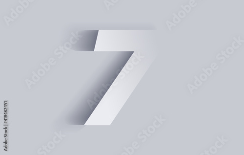Number seven, 7 with shadow. Cut out paper isolated on background. Vector illustration EPS 10.