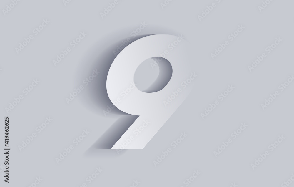 Number nine, 9 with shadow. Cut out paper isolated on background. Vector illustration EPS 10. Number nine, 9 with shadow. Cut out paper isolated on background. Vector illustration EPS 10.