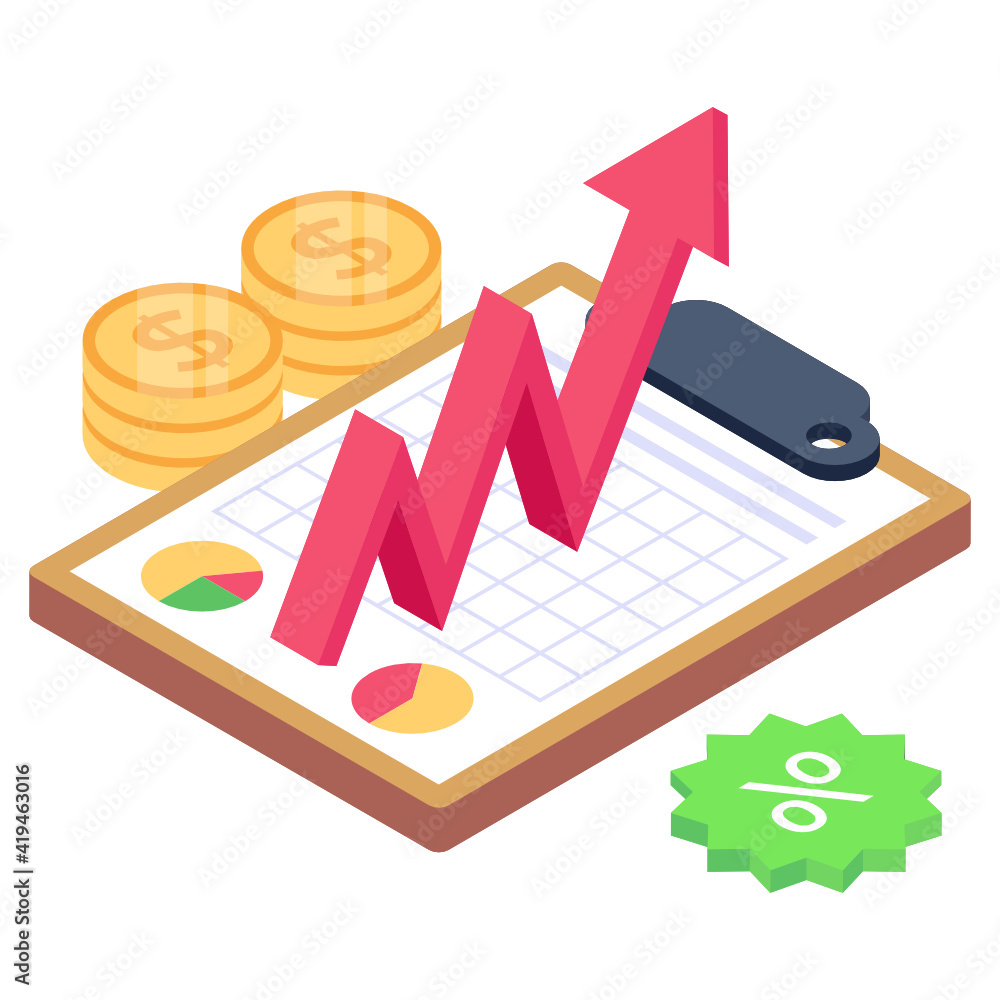 Currency with chart denoting isometric icon of financial growth
Currency with chart denoting isometric icon of financial growth