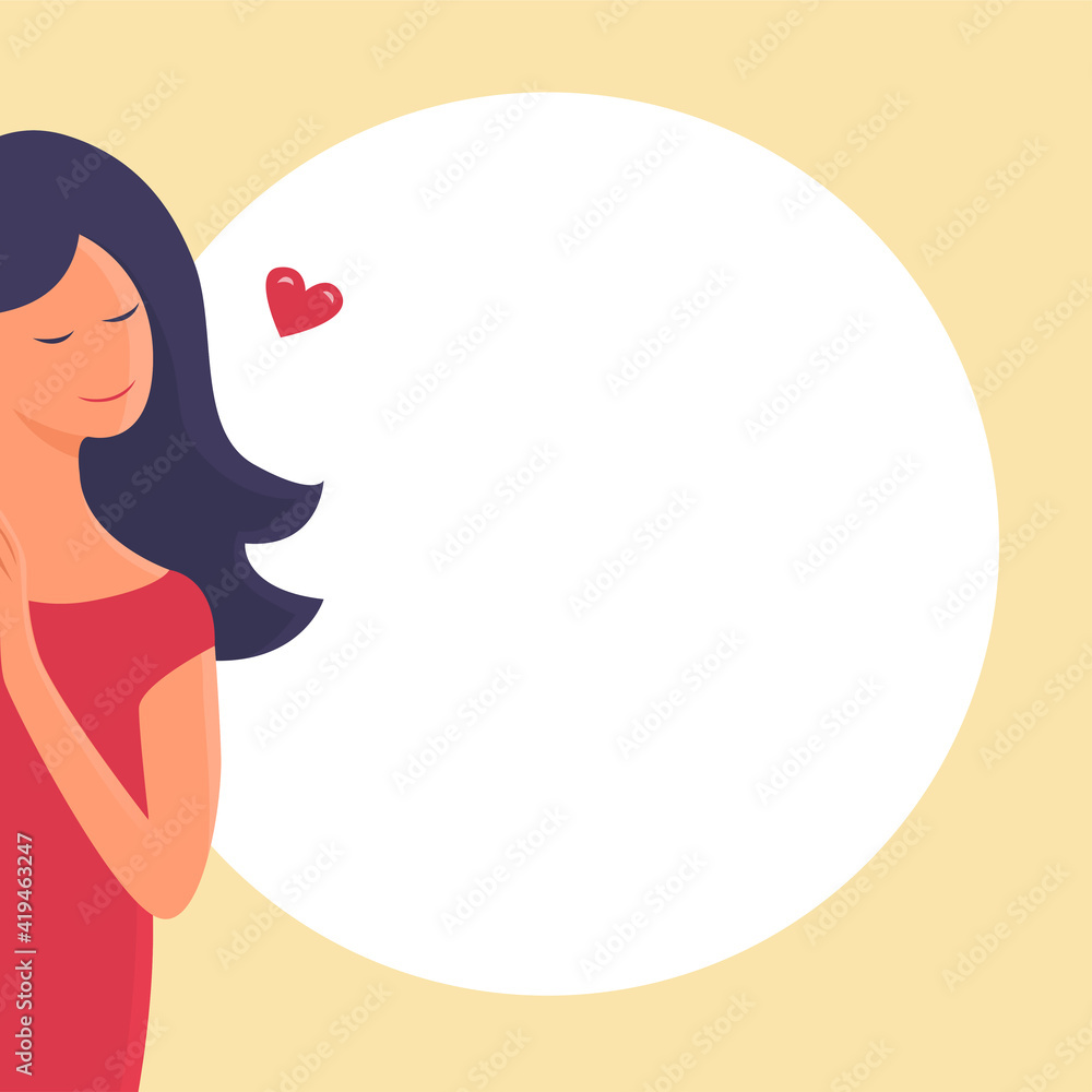 Illustration of a pretty young woman in love with a white background. Vector cartoon romantic illustration. Illustration of a pretty young woman in love with a white background. Vector cartoon romantic illustration.