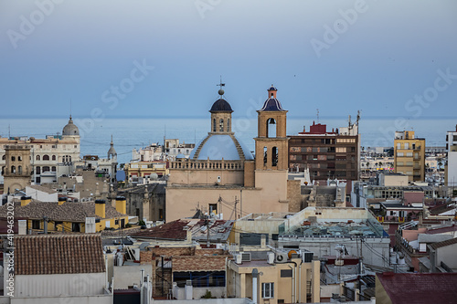 Evening Alicante panorama from Mount Benacanti overlooking Alicante Bay. Alicante, Costa Blanca, Spain.