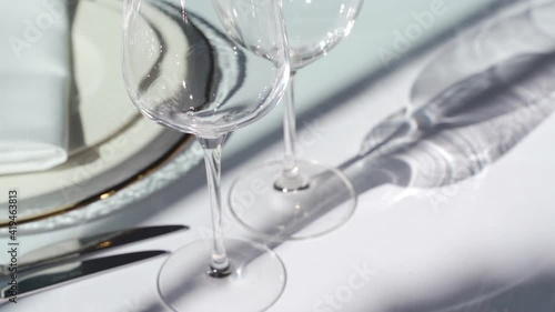 Glass glasses on the table. Close up