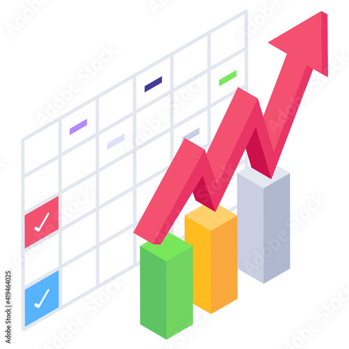  A business growth analysis icon in isometric design