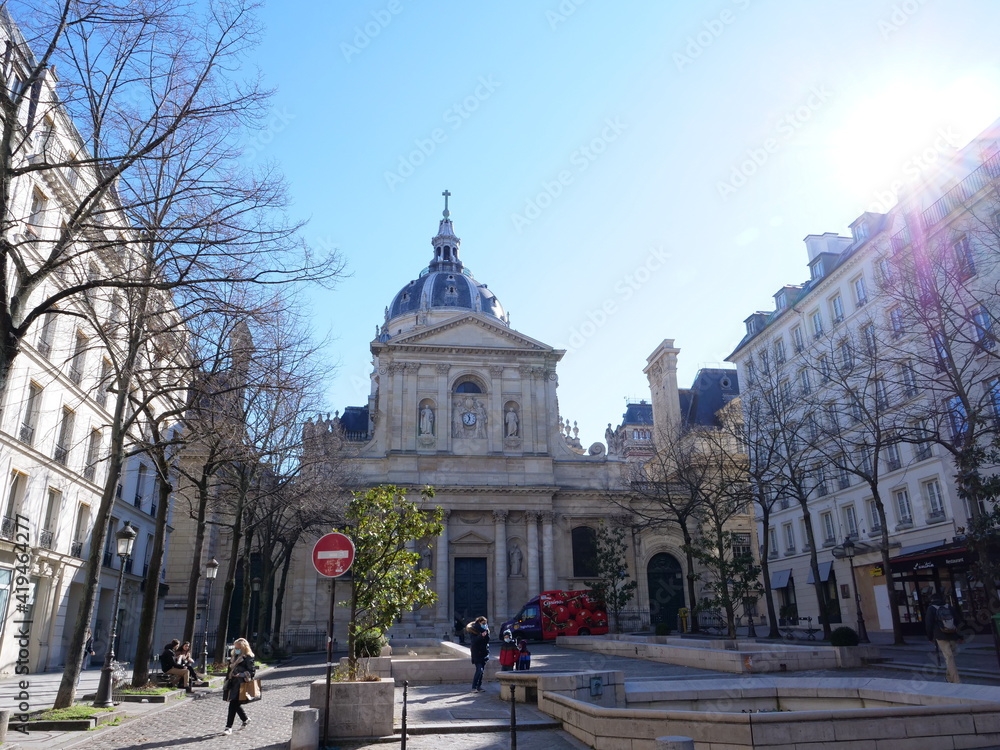 The Sorbonne university during a sunny day. Paris 6th march 2021.