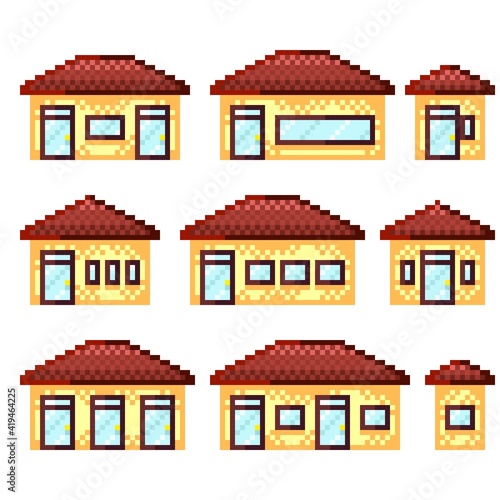 House pixel art set. Vector illustration.