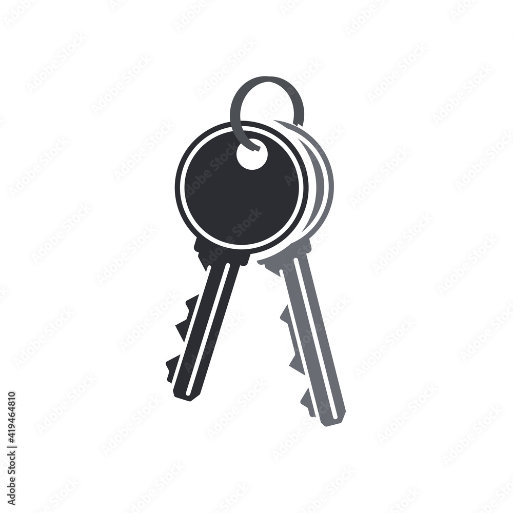 Couple of door keys, simple gray icon isolated on white Couple of door keys, simple gray icon isolated on white