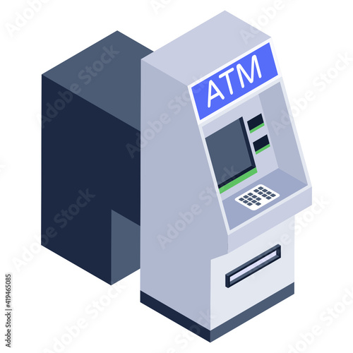
Instant banking service, automated teller machine icon in isometric style 

