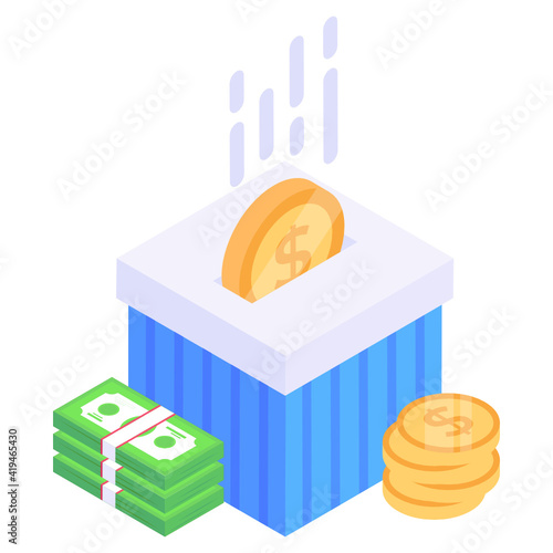  Icon of cash box in modern isometric style