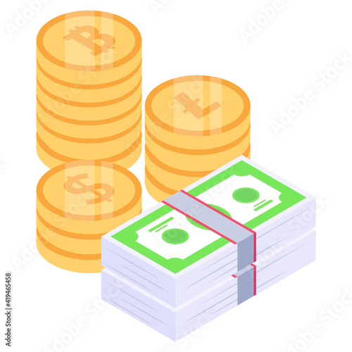 
Icon of cash box in modern isometric style

