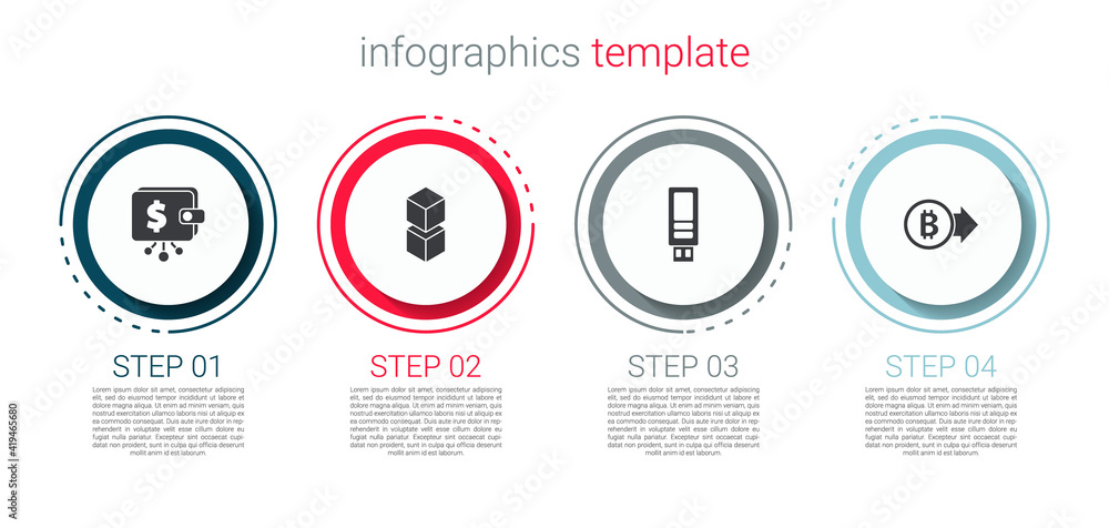 Set Cryptocurrency wallet, Blockchain technology, USB flash drive and Bitcoin. Business infographic template. Vector. Set Cryptocurrency wallet, Blockchain technology, USB flash drive and Bitcoin. Business infographic template. Vector.