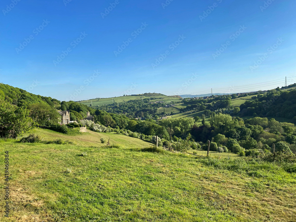 Landscape view of, Shibden Valley, on a late summers day in, Halifax, Yorkshire, UK