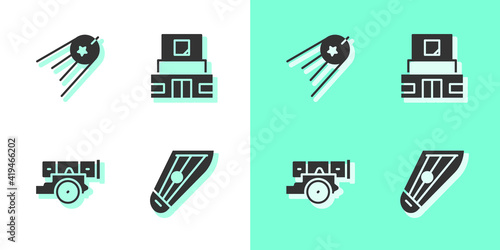 Set Kankles, Satellite, Cannon and Mausoleum of Lenin icon. Vector.