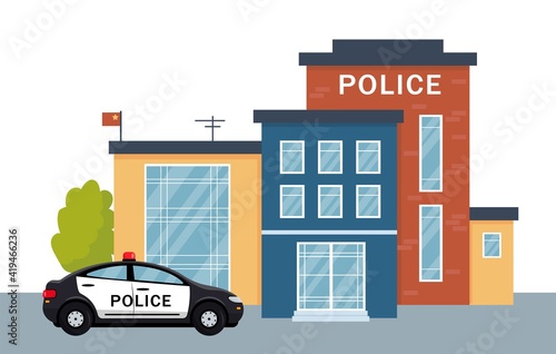 Police station building exterior with police car. © Елена Истомина