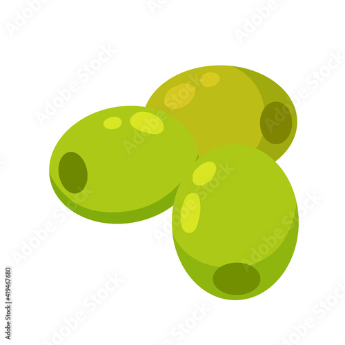 Olive. Green ingredients. Many Raw vegetable. Flat cartoon illustration