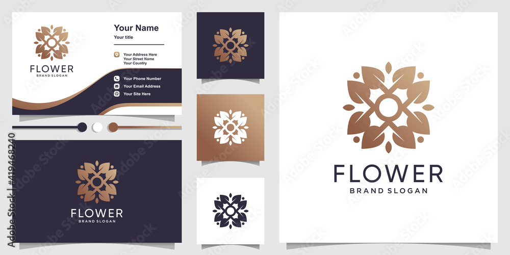 Fototapeta premium Flower logo template and business card with unique concept Premium Vector
