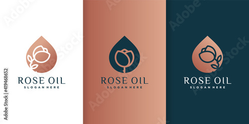 Set of rose oil logo template with different unique concept Premium Vector