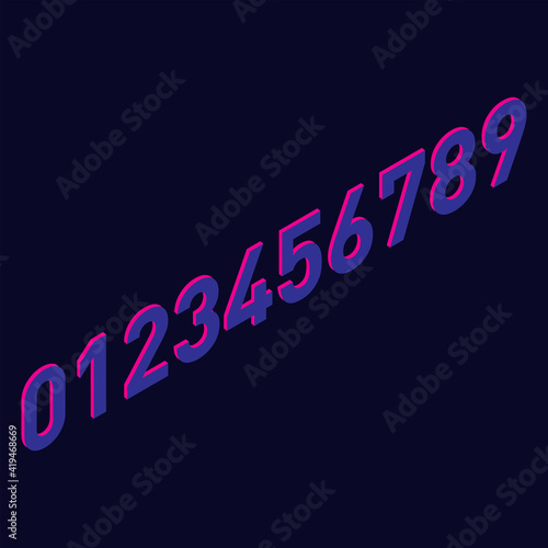 Set of vector numbers icons in isometric style. Dark interface. 