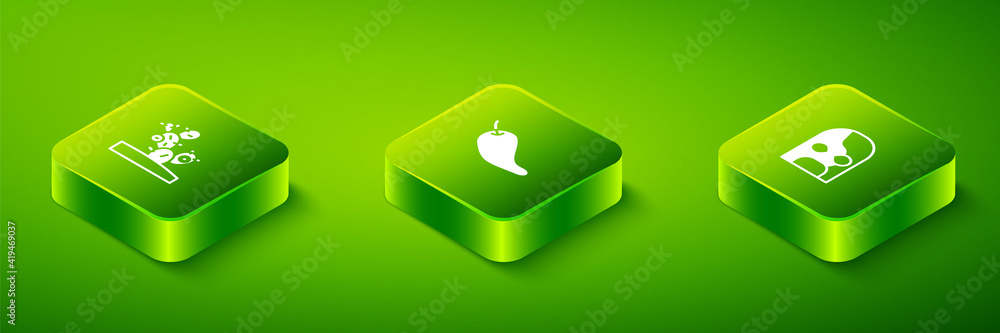 Set Isometric Hot chili pepper pod, Mexican wrestler and Cactus icon. Vector. Set Isometric Hot chili pepper pod, Mexican wrestler and Cactus icon. Vector.