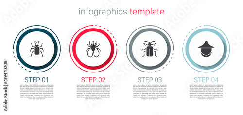 Set Beetle bug, Insect fly, Chafer beetle and Beekeeper hat. Business infographic template. Vector.