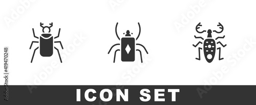 Set Beetle bug, and deer icon. Vector.